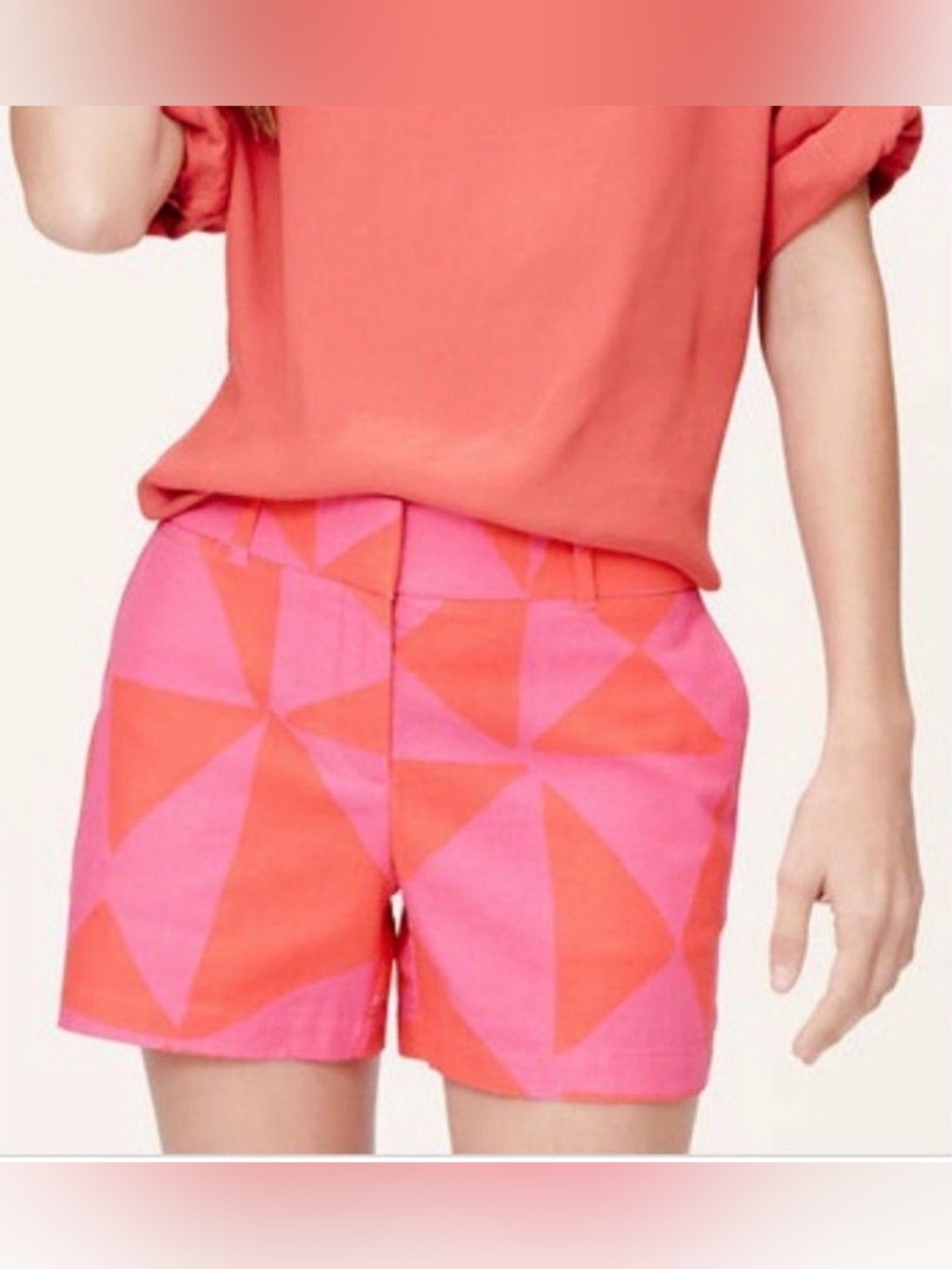 Ann Taylor LOFT Geometric Rivera Linen Cotton Blend Shorts Red Pink Size 10